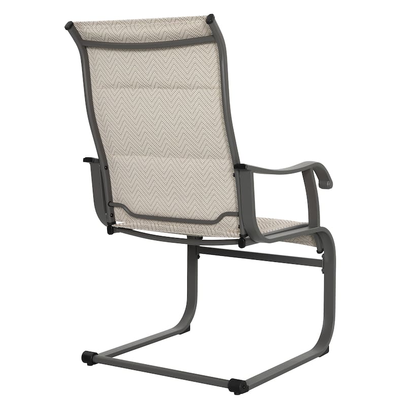 Outdoor Patio Dining Chairs, Breathable Textilene, Iron Frame, Beige