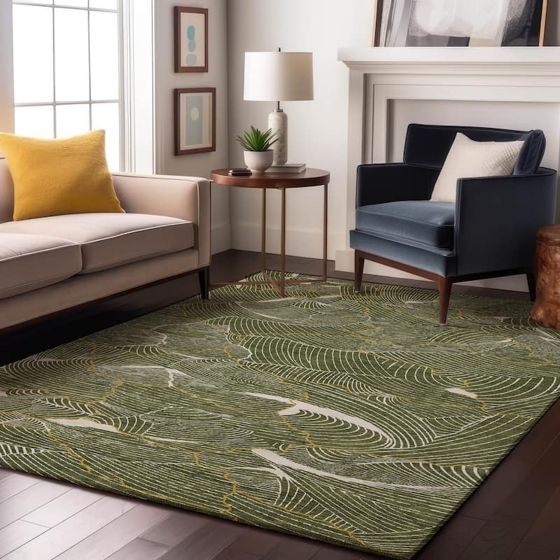 Premium Washable Super Soft Contemporary Puzzle Mayfield Rug - Olive - 3' x 5'