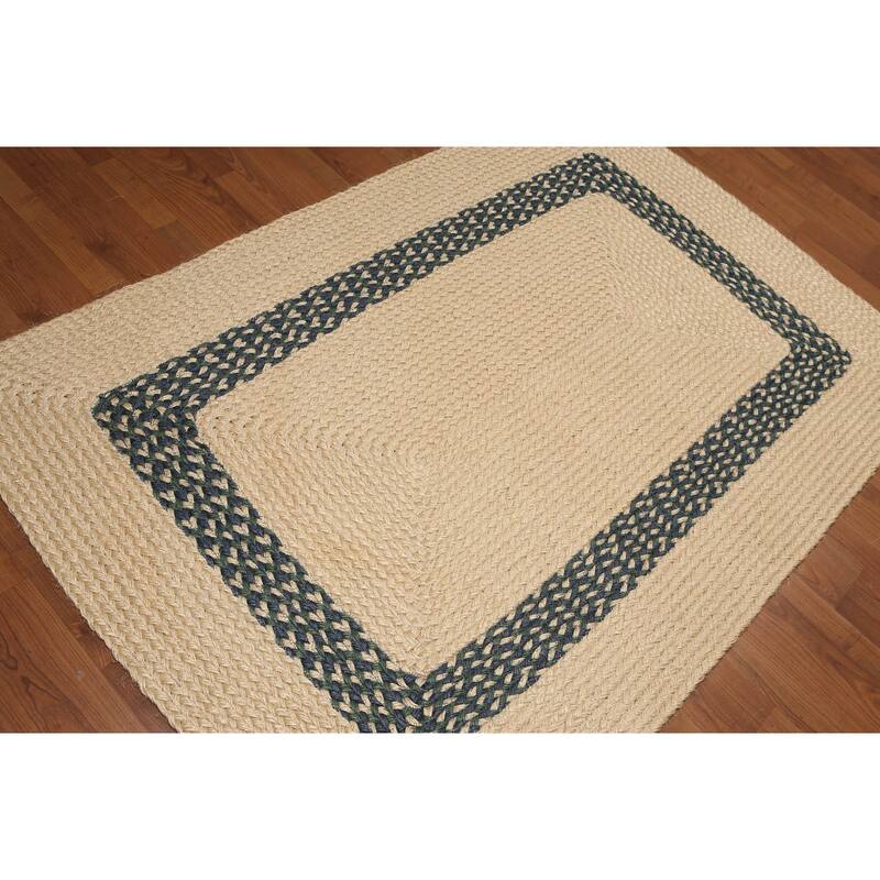 Hand Made Natural Sisal,Blue Braided Sea Grass Modern Oriental Area Rug (4x6) - 4'1" x 6'2"