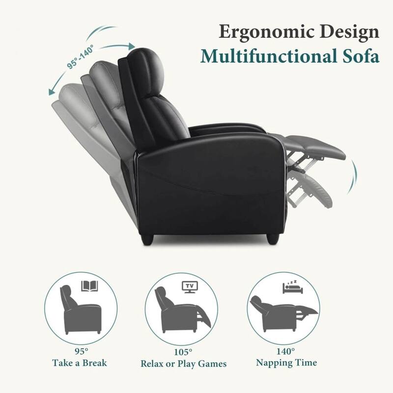 Recliner Chair for Living Room - Massage PU Leather Recliner Sofa with Lumbar Support, Home Theater Seating