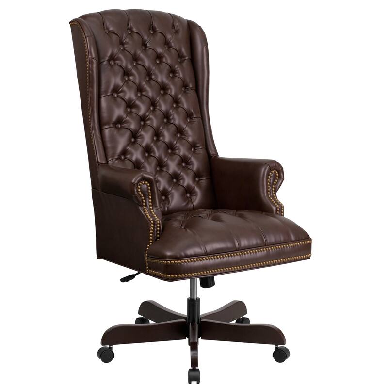 High Back Traditional Tufted LeatherSoft Executive Swivel Ergonomic Office Chair - 30"D x 26.5"W x 48.5" - 51.25"H - Brown