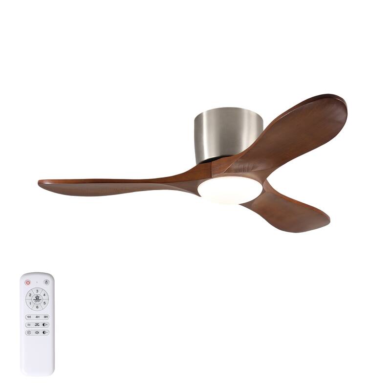 42-inch Ceiling Fan with Light, 3 Light Wood Blades, Remote Control, Reversible DC Motor for Living Room - Nickel,Walnut