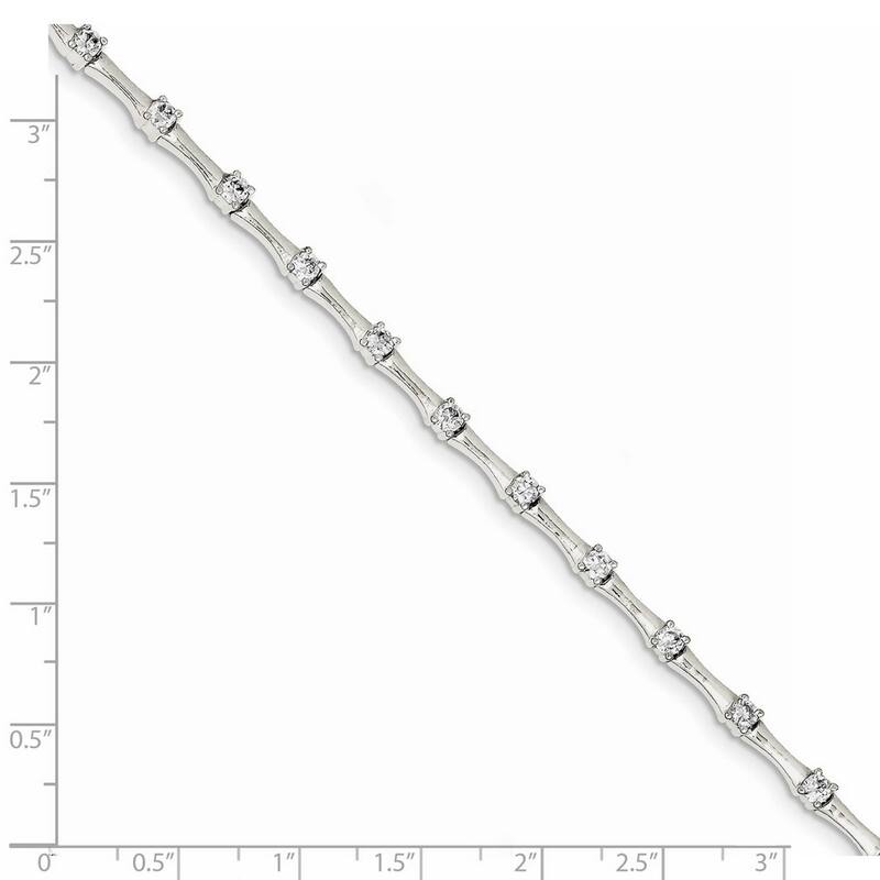 Curata 925 Sterling Silver Solid Fancy Lobster Closure and CZ Cubic Zirconia Simulated Diamond Fancy Polished Bracelet