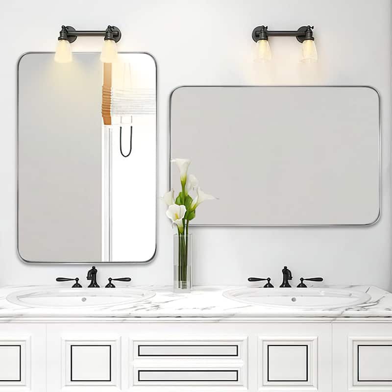 Modern Rectangle Bathroom Vanity Mirror with Metal Frame and Round Corners for Vertical/Horizontal