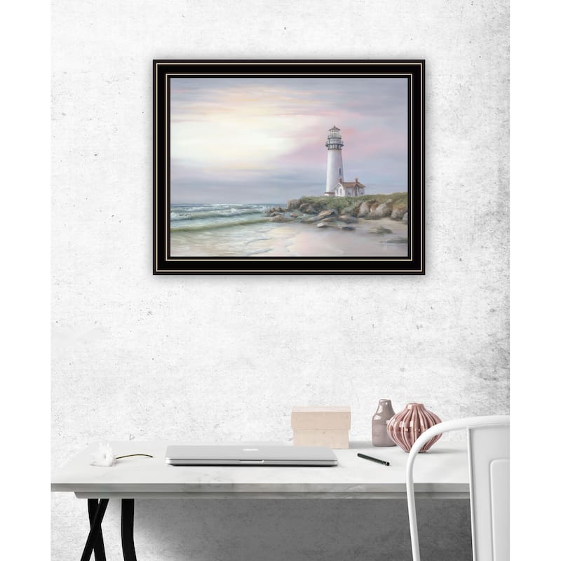 TrendyDecor4U Coastal "Lighthouse at Sunset" Framed Print Wall Art