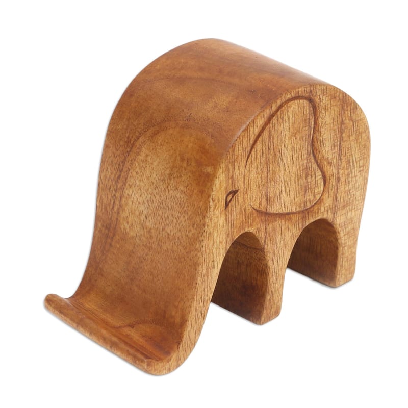 Novica Handmade Dialing Elephant Wood Phone Stand