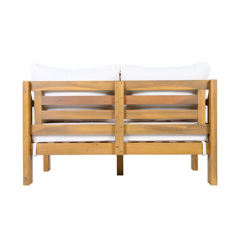 Christopher Knight Home - Modern 3-Piece Acacia Wood Outdoor Sectional Set with 3-Seater Sofa, Loveseat & Coffee Table