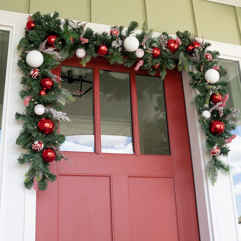 9 ft. Artificial Christmas Garland with Lights - Nordic - Red