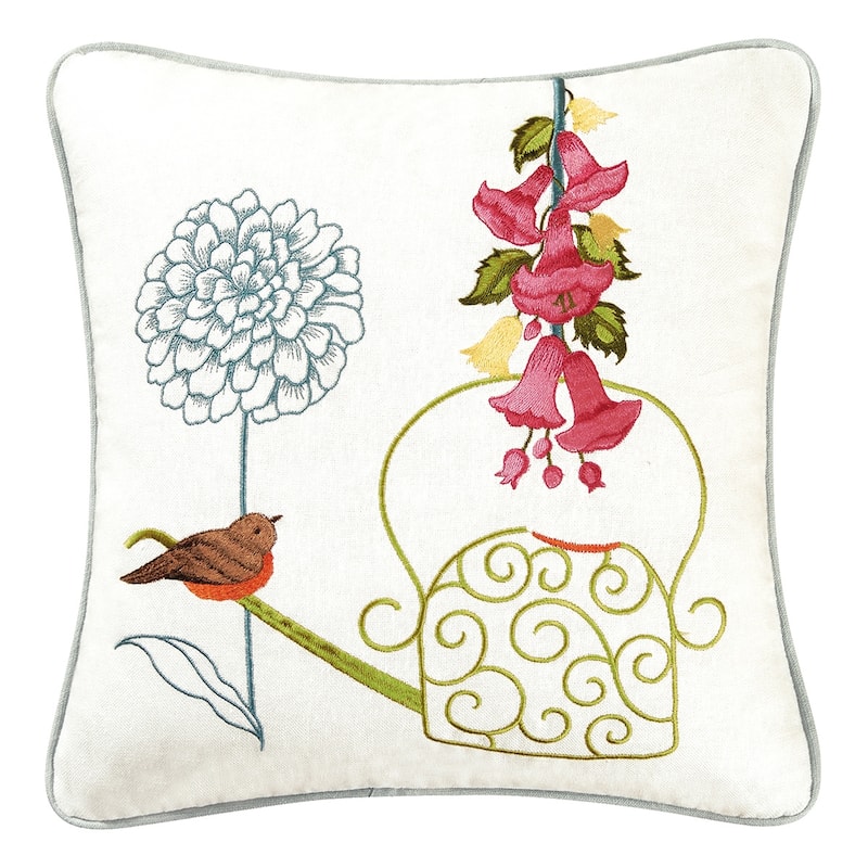 16" x 16" Green Watering Can Embroidered Pillow