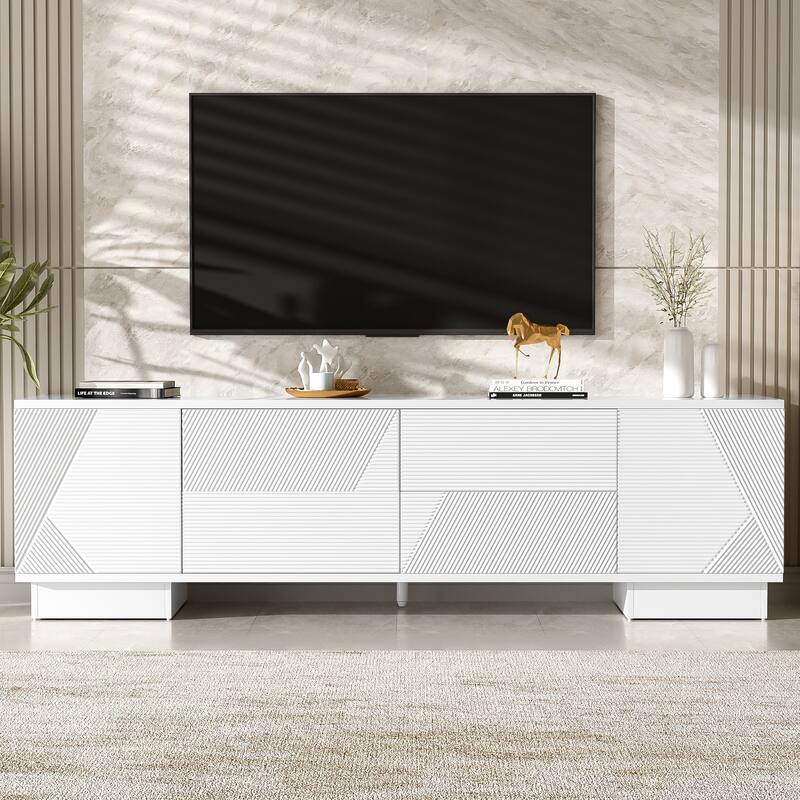 70.8" Modern TV Stand, Entertainment Center with Cabinets, 4 Drawers, Media Console Table, Living Room Modern TV Cabinet - White