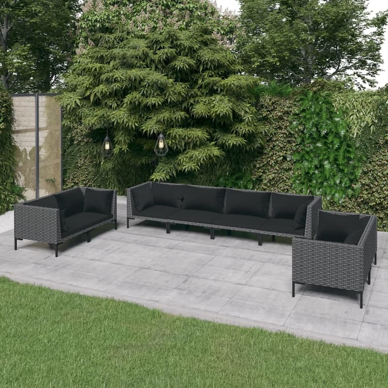 vidaXL Patio Lounge Set Outdoor Sectional Sofa Set Table Poly Rattan Dark Grey - 27.6" x 27.6" x 24" - Grey 8 x Seat cushion