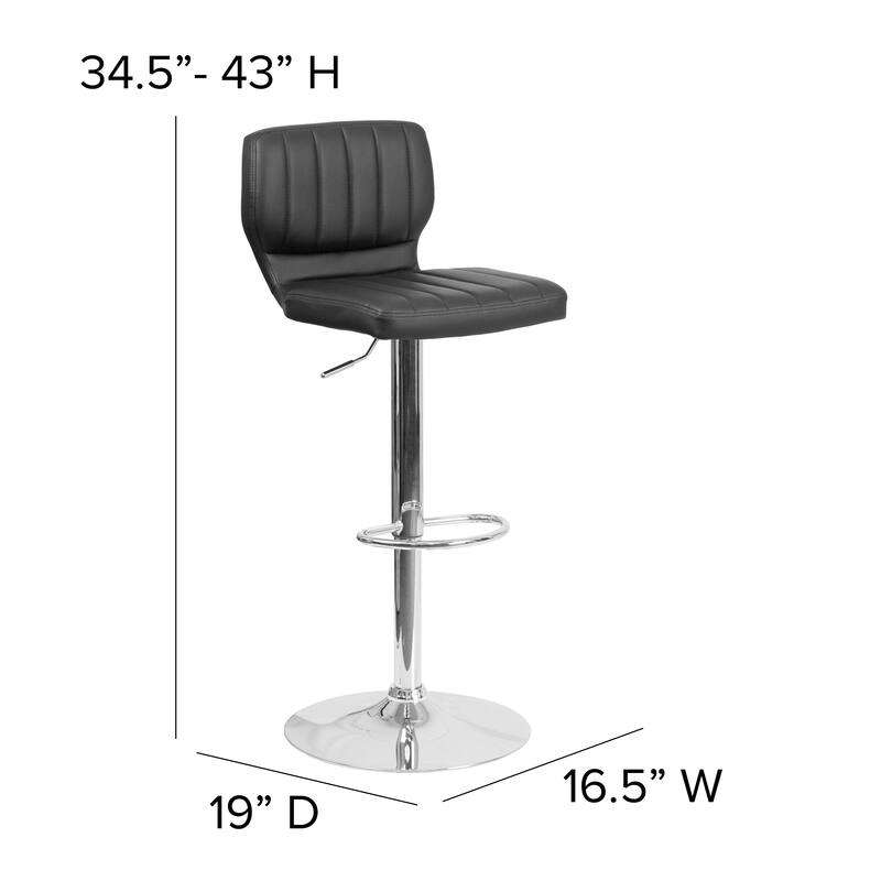 Contemporary Chrome Adjustable Bar Stool - 16.5"W x 19"D x 34.5" - 43"H