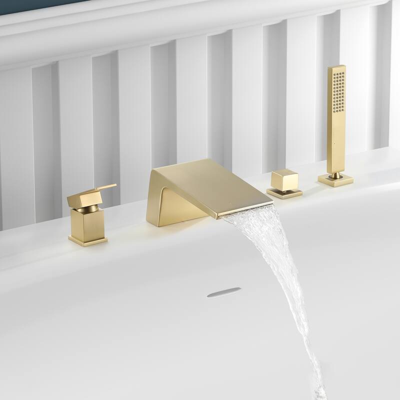 CASAINC Single-Handle Tub Mount Roman Tub Faucet with Hand Shower in Brushed Gold