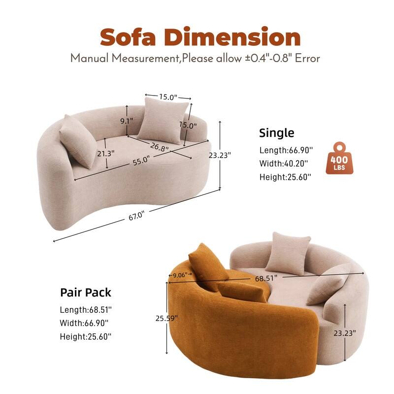Single S-Curved Chenille Sofa Chair, No Assembly