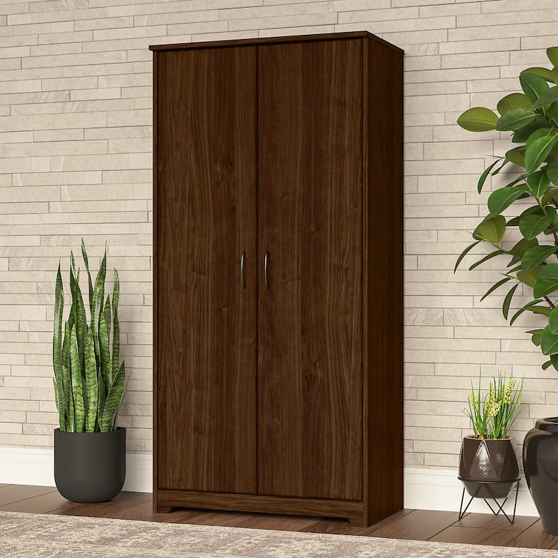 Cabot Tall Storage Cabinet with Doors by Bush Furniture - Modern Walnut