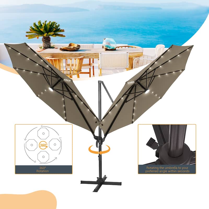 10 Ft LED Offset Cantilever Hanging Patio Umbrella by LIVOOSUN