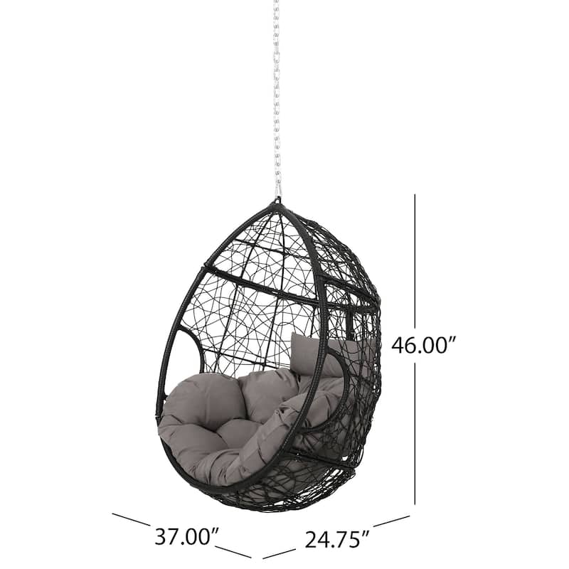 Castic Outdoor Hanging Chair, 46 Inch Rattan Frame, Black Iron, Gray