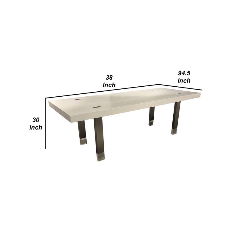 Cid Joe 95 Inch Dining Table, Rectangular, Metal, High Gloss White Finish