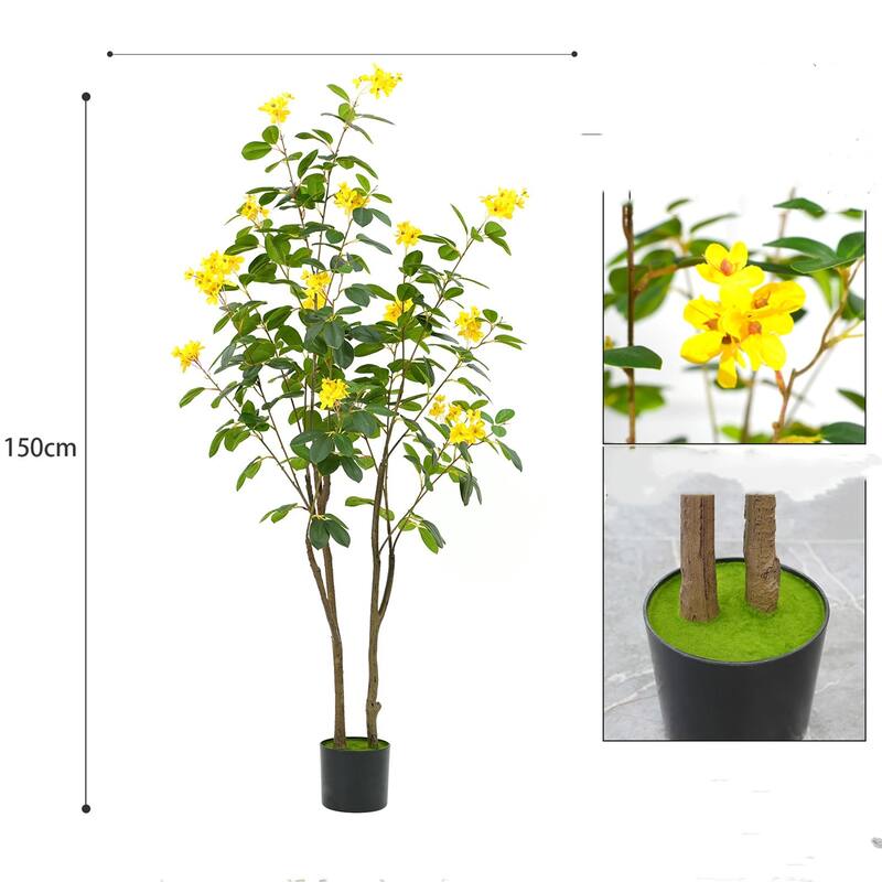 1Pc Blooming Flower Artificial Tree, Faux Blooming Flowers with Flower Pot, Artificial Handmade Blooming Trees