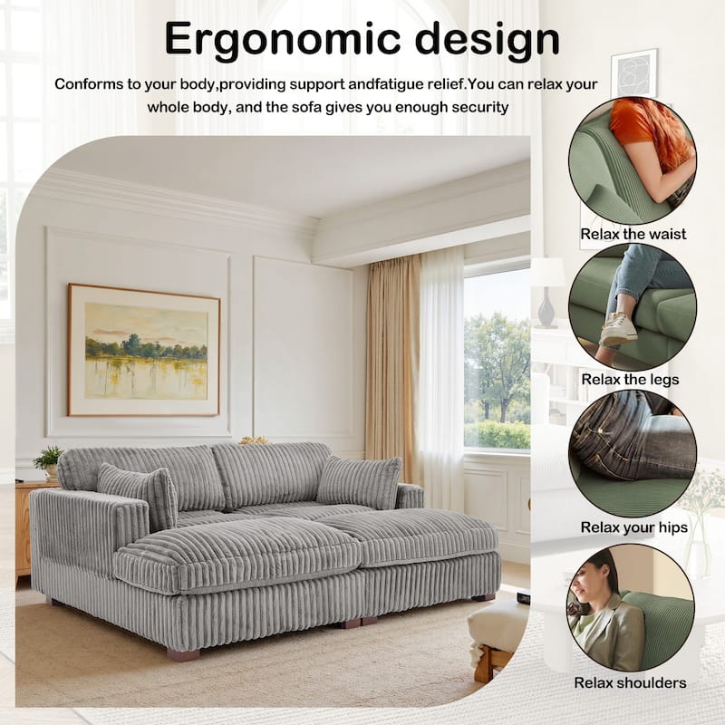 82" W Plush Corduroy Modular Sectional Sofa Chaise Lounge