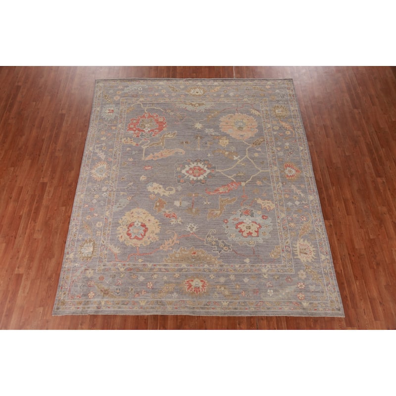 Hand Knotted Oriental 100% Wool Carpet Transitional All-Over Greys & Charcoal Oushak Area Rug - 9' 8'' X 8' 3''