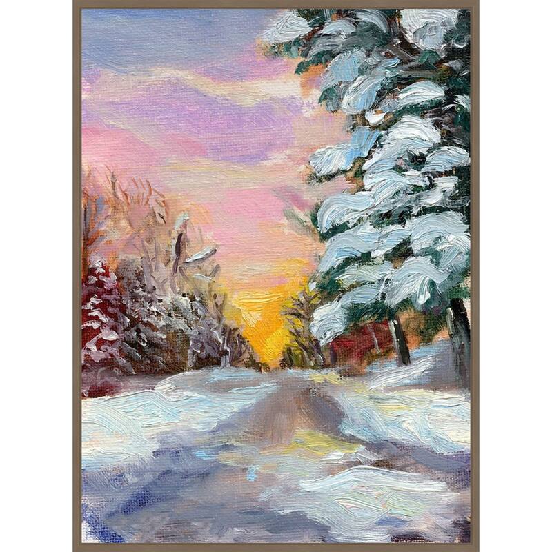 Sunset in Winter by Sandra Iafrate Framed Canvas Wall Art Print - Sylvie Dark Gold