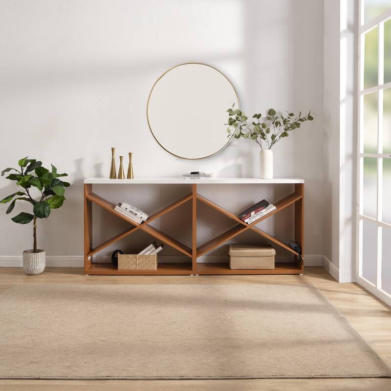70.87" Entryway Sofa Table, X Shaped Detachable Console Table with Storage, 2 PC Free Combination Living Room Side Table