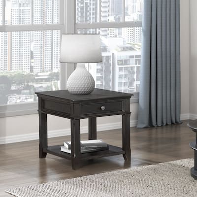 End Table with Drawer Shelf Charging Ports Charcoal Classic Durable Wooden 1pc
