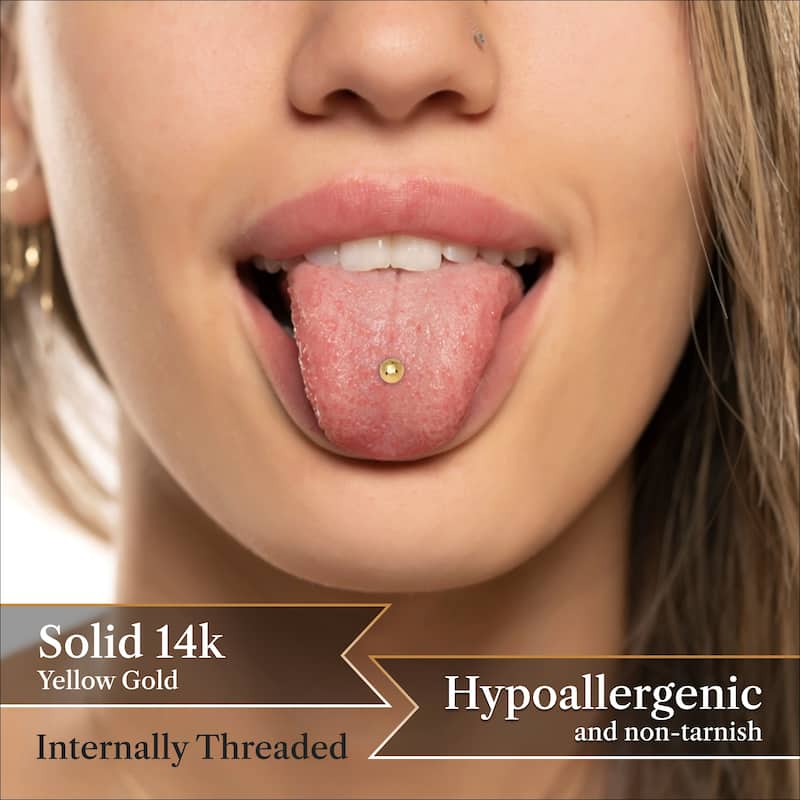 Curata Solid 14k Yellow or White Gold 14G 5mm Ball Straight Barbell Tongue Ring