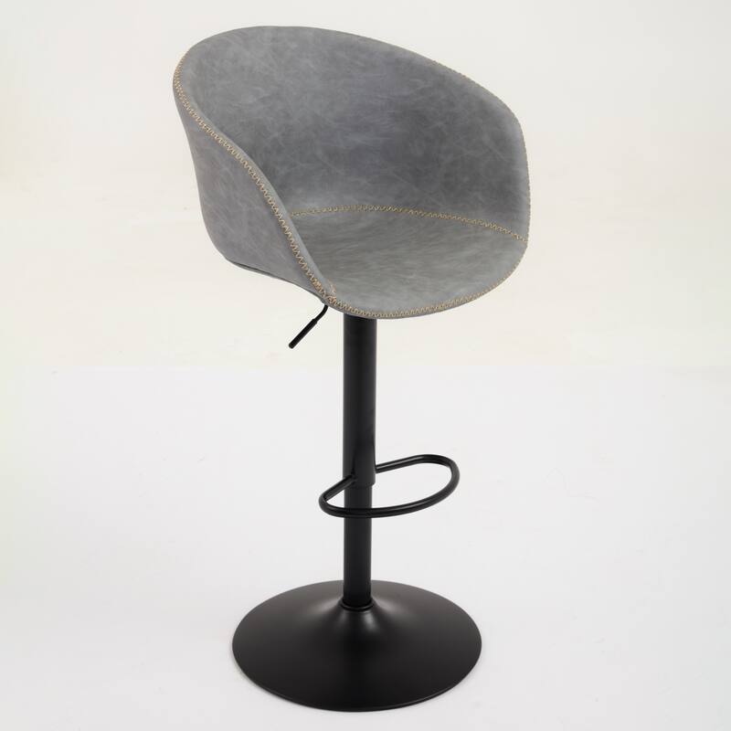Roomfitters Adjustable Swivel Bar Stool, Mid-Century Modern PU Leather Counter Height Chair and Black Metal Base, Grey