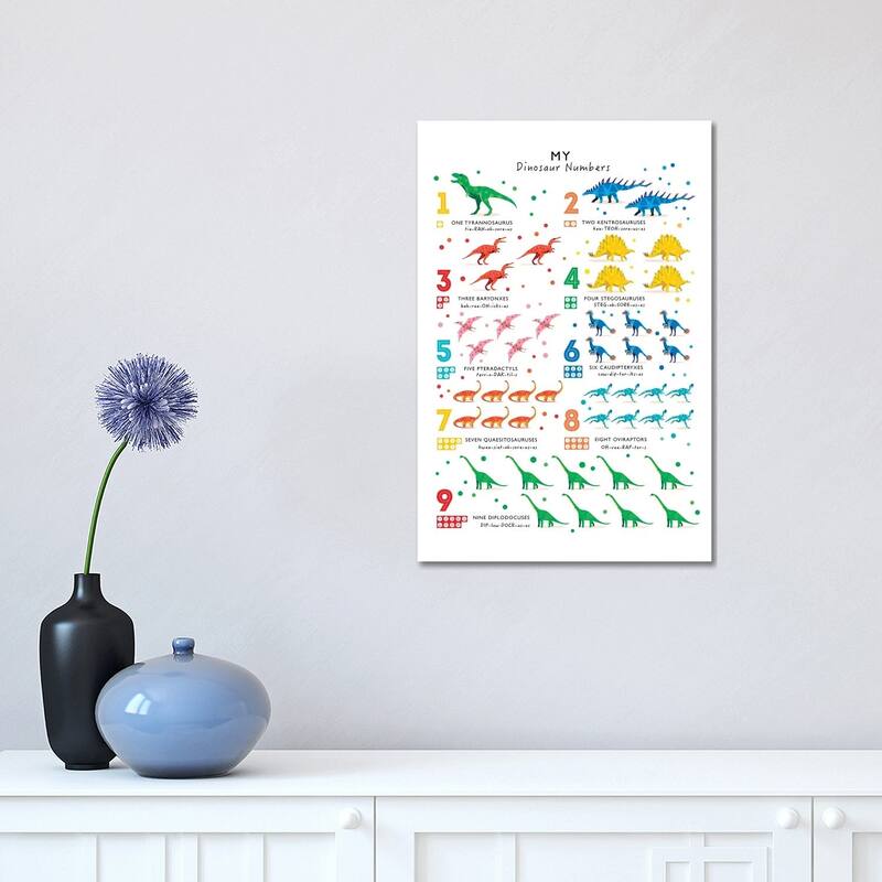 iCanvas "Bright Dinosaur Numbers" by PaperPaintPixels Canvas Print - 18x12x1.5