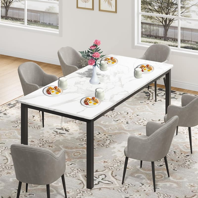 Industrial Dining Table, Large Dining Table for Kitchen - White