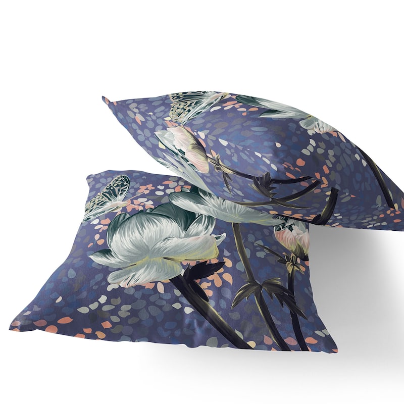 HomeRoots Set of Two 16" X 16" Green and Pink Butterfly Blown Seam Floral Indoor Outdoor Throw Pillow - 16.00' X '16.00' X '5.00
