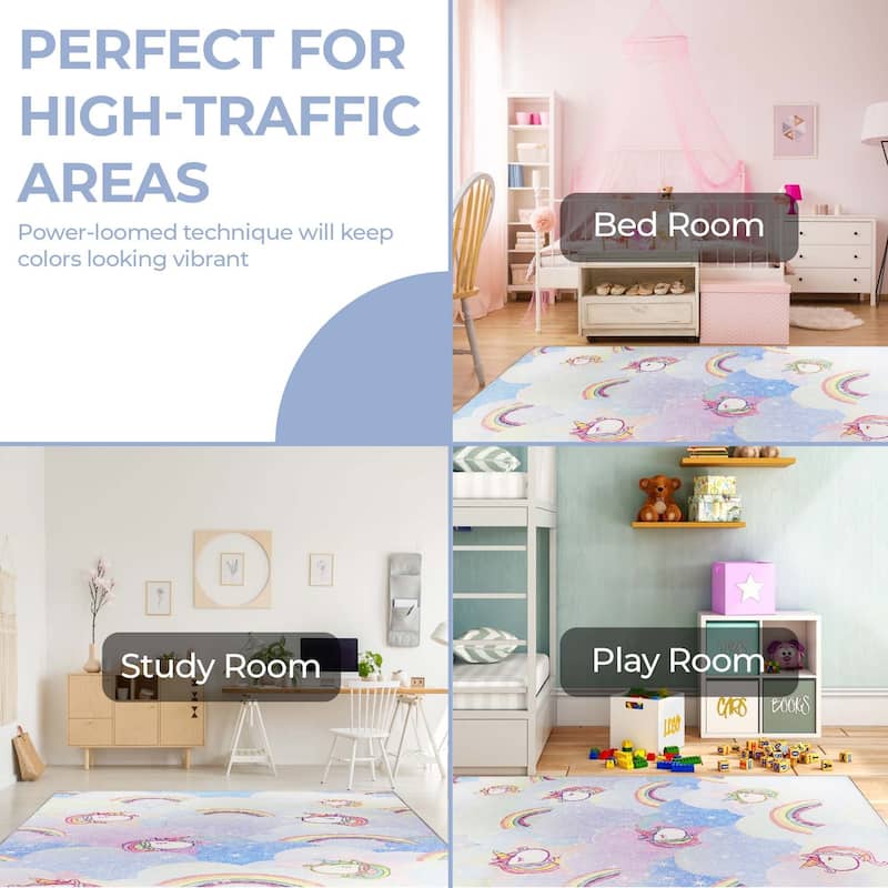 Unicorn Rainbow Colorful Playroom Indoor Area Rug by Superior