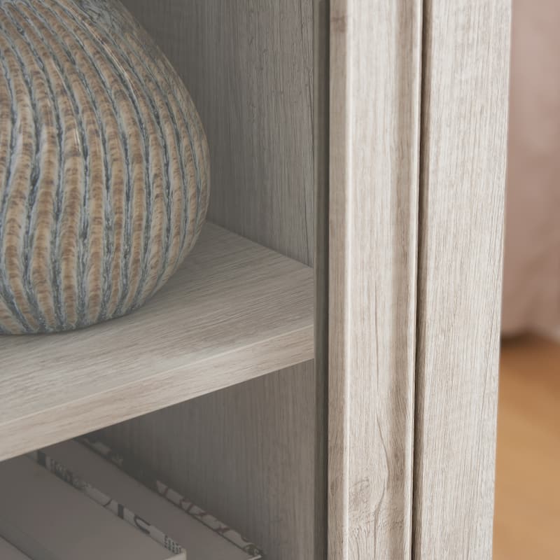 GDF Studio - Modern Tall Storage Cabinet with Drawer and Glass Doors.