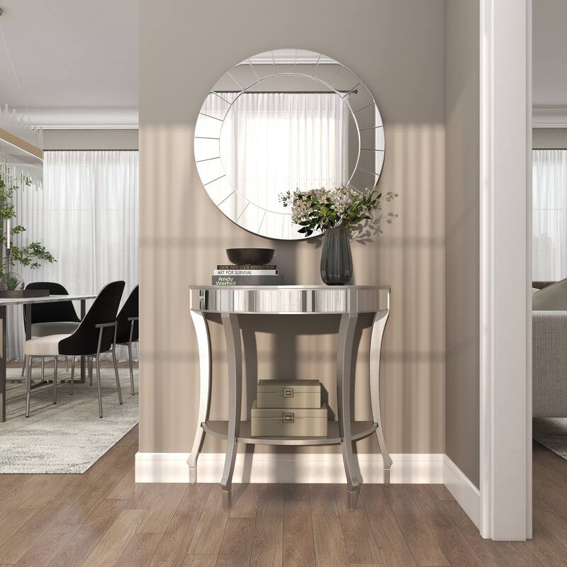 Silver Wood Mirrored 1 Shelf Console Table with Mirror (Set of 2) - 32 x 14 x 32