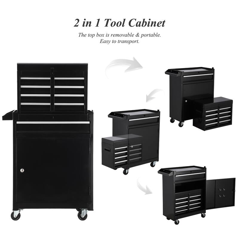 Large Tool Box,5 Drawer Rolling Tool Chest On Wheels with Top Chest,Locking Tool Chest Combos