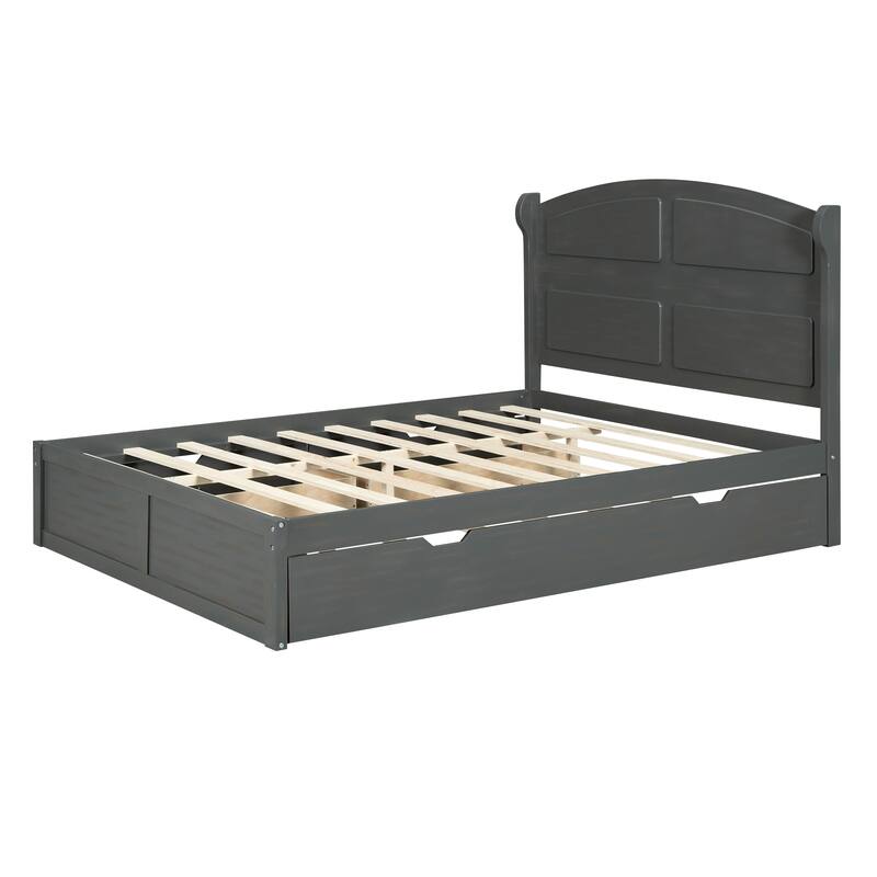 Wood Queen Size Platform Bed with Twin Size Trundle and 2 Drawers Bed Bath & Beyond 38453061