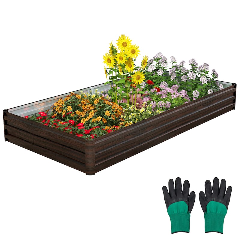 Gymax 8 x 4 x 1 ft Large Outdoor Metal Planter Box for Vegetable Fruit - Coffee+Silver