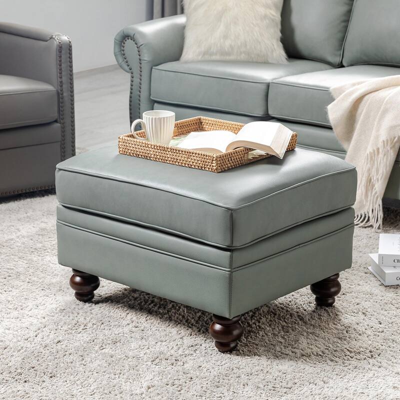 Irene Contemporary Genuine Leather Water Resistant Ottoman by HULALA HOME