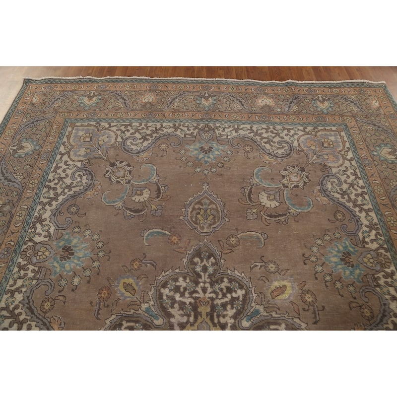 Over-Dyed Brown Tabriz Persian Vintage Area Rug Handmade Wool Carpet - 8'3"x 11'9"