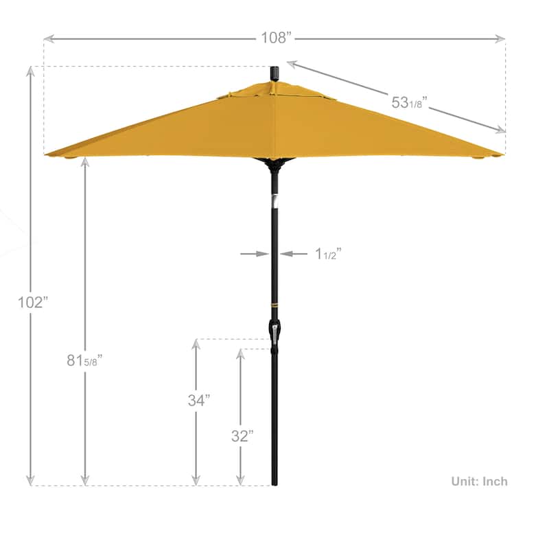 California Umbrella 9' Rd. Aluminum Patio Umbrella, Crank Lift with Push Button Tilt, Black Finish, Pacifica Fabric