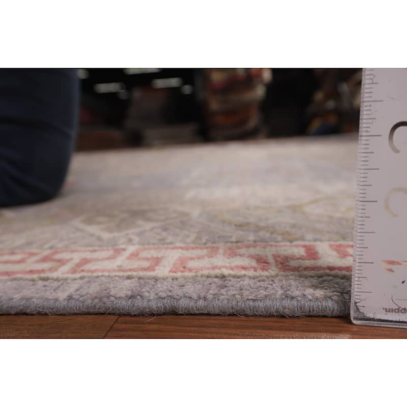 Vegetable Dye Gray Oushak Turkish Area Rug Handmade Floral Wool Carpet - 8'4"x 9'11"