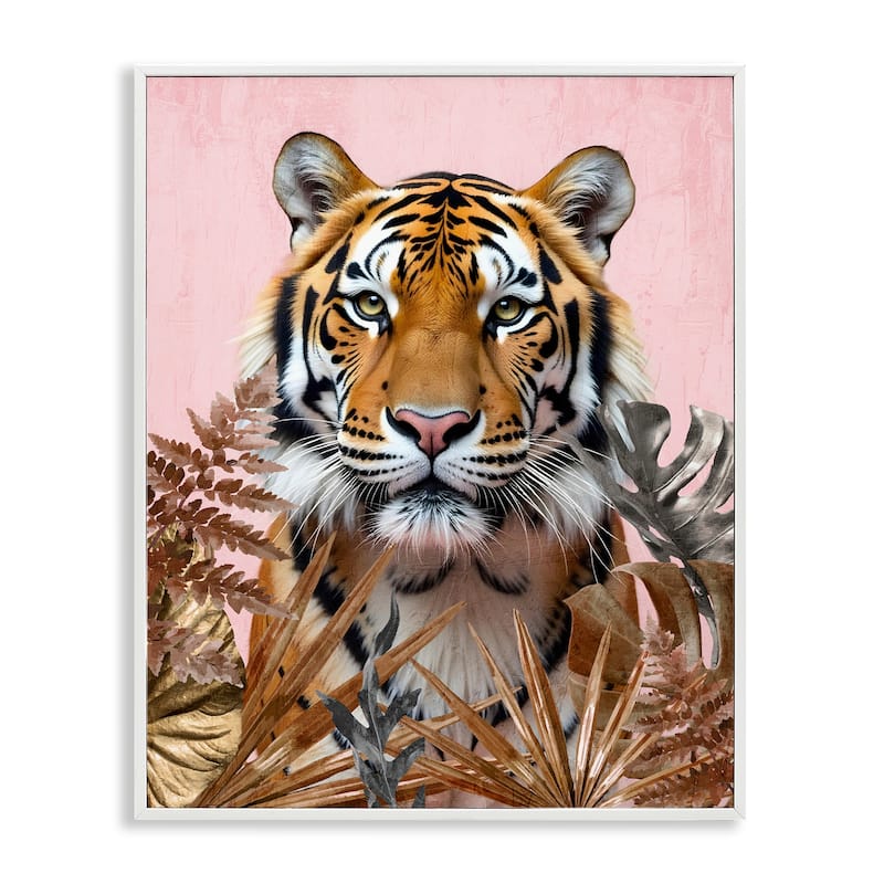 Stupell Fierce Tiger on Pink Framed Giclee Art Design By Kim Allen - 24 x 30 - White