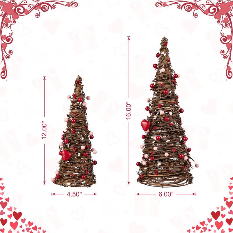 Glitzhome 16"H Set of 2 Valentine's Heart and Berries Table Tree