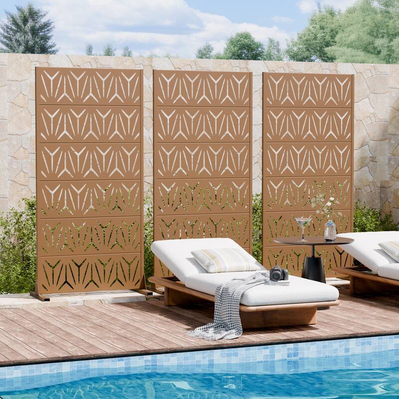 Dovelina Outdoor Freestanding Metal Privacy Screen Decorative Garden Fence (Set of 2)