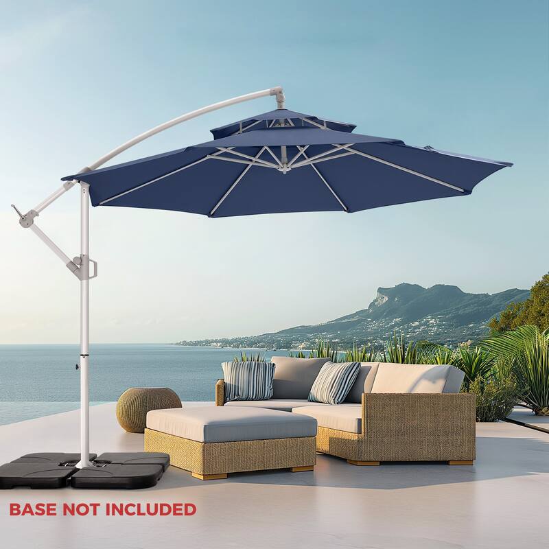 10ft Patio Umbrella, Outdoor Offset Cantilever Umbrella, Infinite Tilt, Crank and Cross Base for Garden, Swimming Pool Umbrella