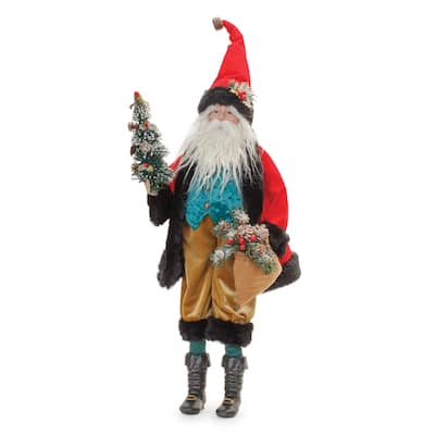 Santa with Christmas Tree Figurine - 26.5" - Red and Green