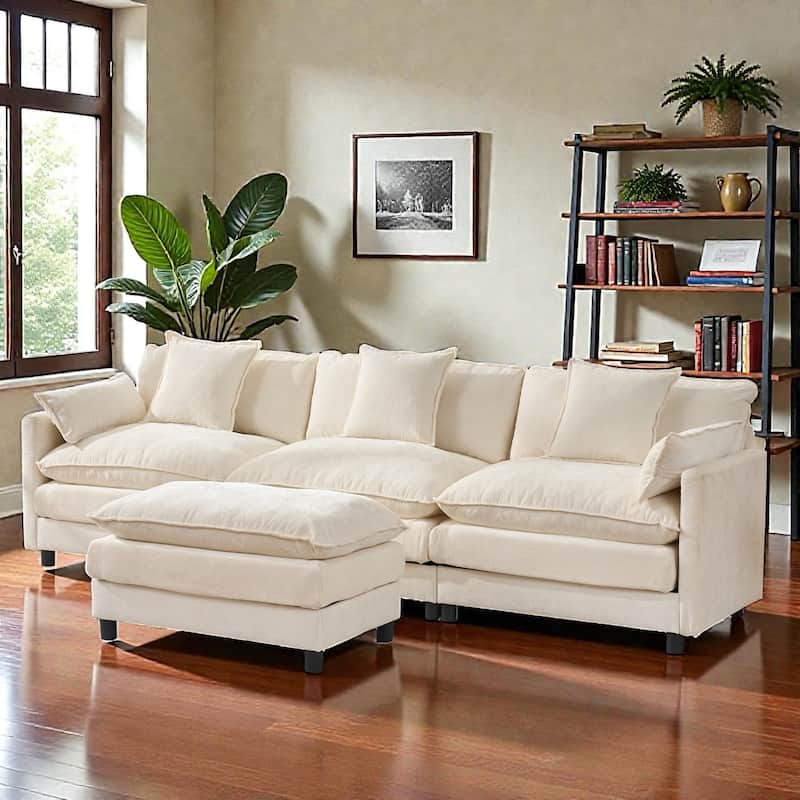 108 Inch L Shaped Modular Sectional Sofa, Chenille Cloud Couch with Ottoman, Deep Seat Modern Sofa