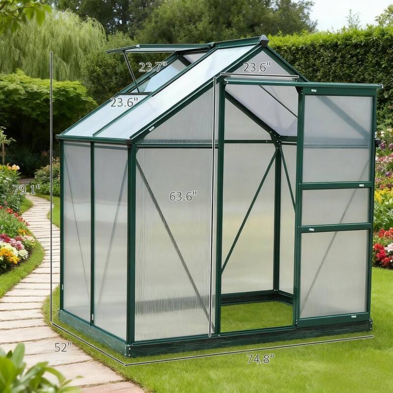 GDFStudio - 6'x4' Outdoor Polycarbonate Greenhouse with Rain Gutter & Roof Vent - Multi